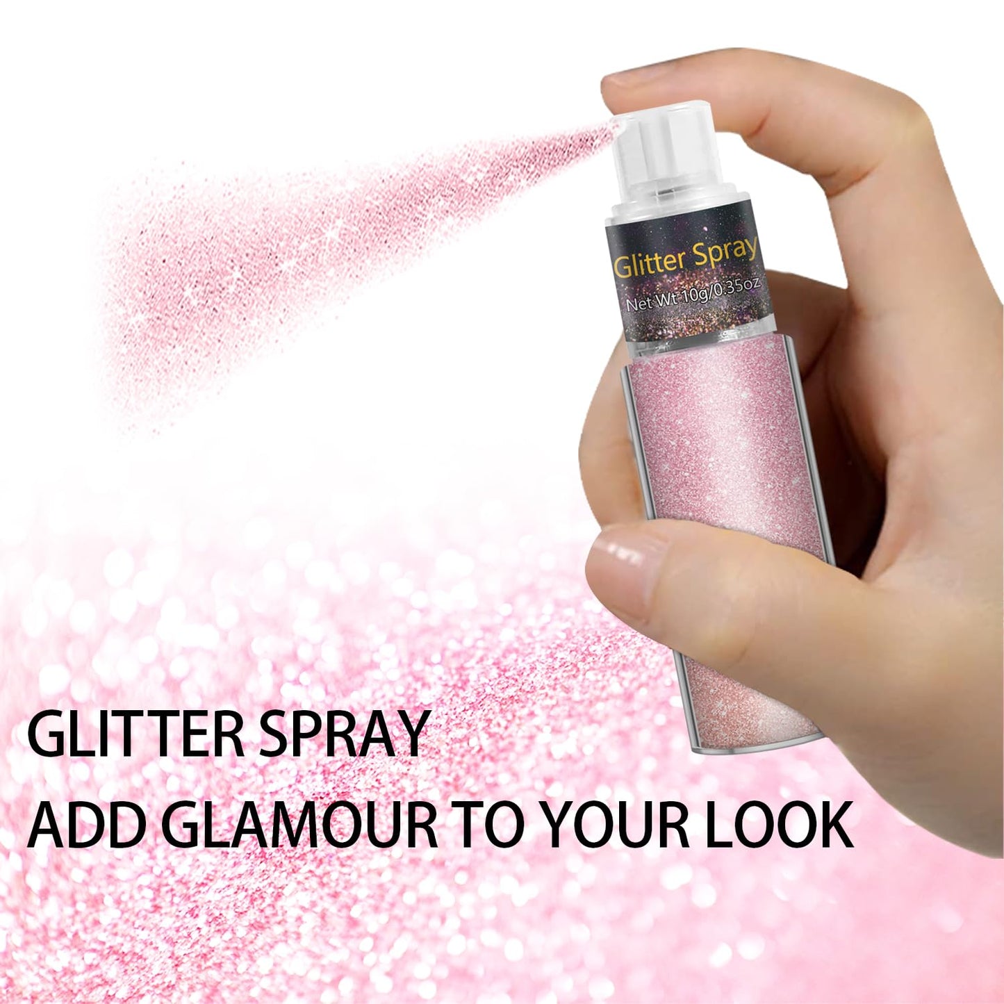Meilury loose shimmer highlighter powder applied as a body highlighter on skin.