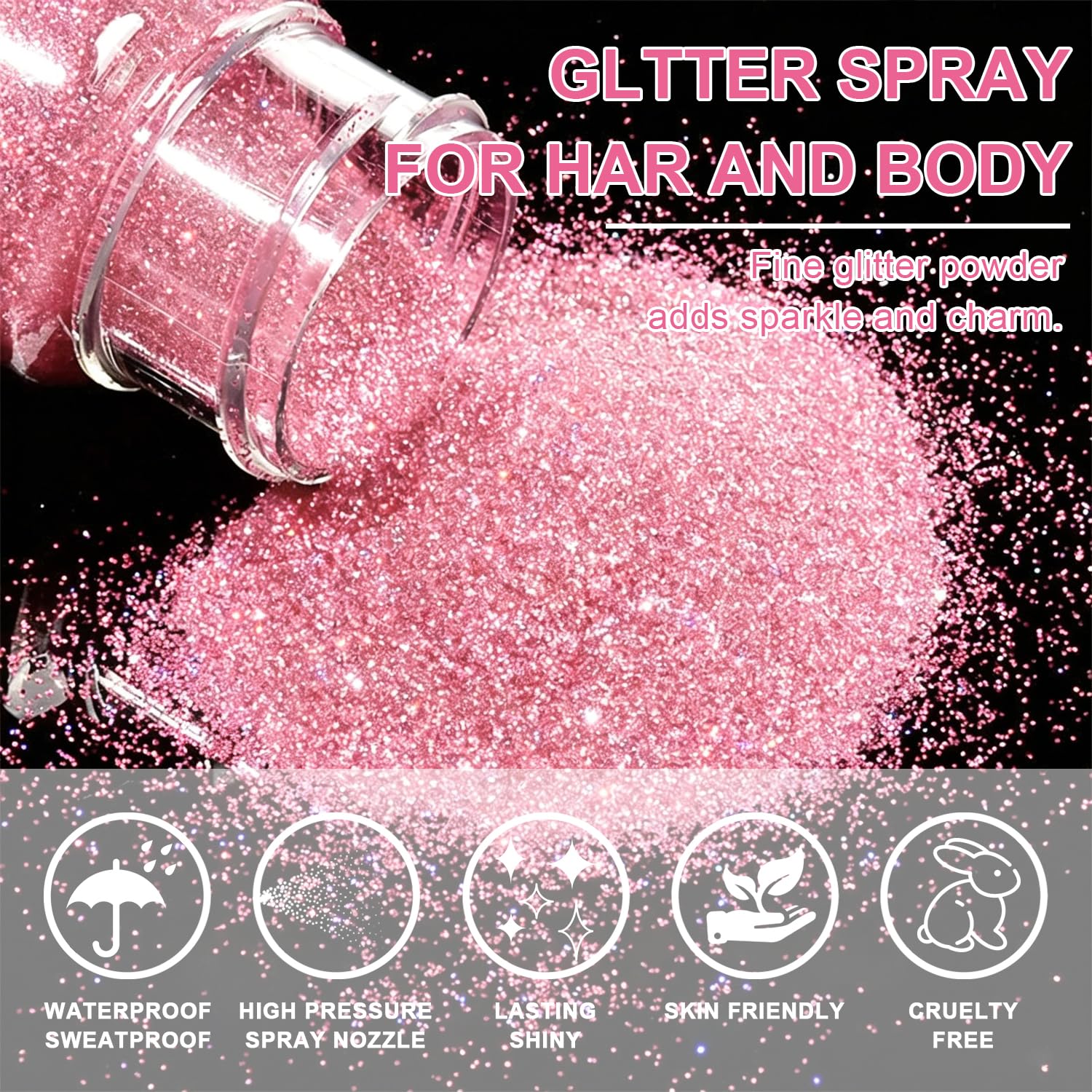 Meilury shimmer powder spray swatched on arm showing reflective finish.