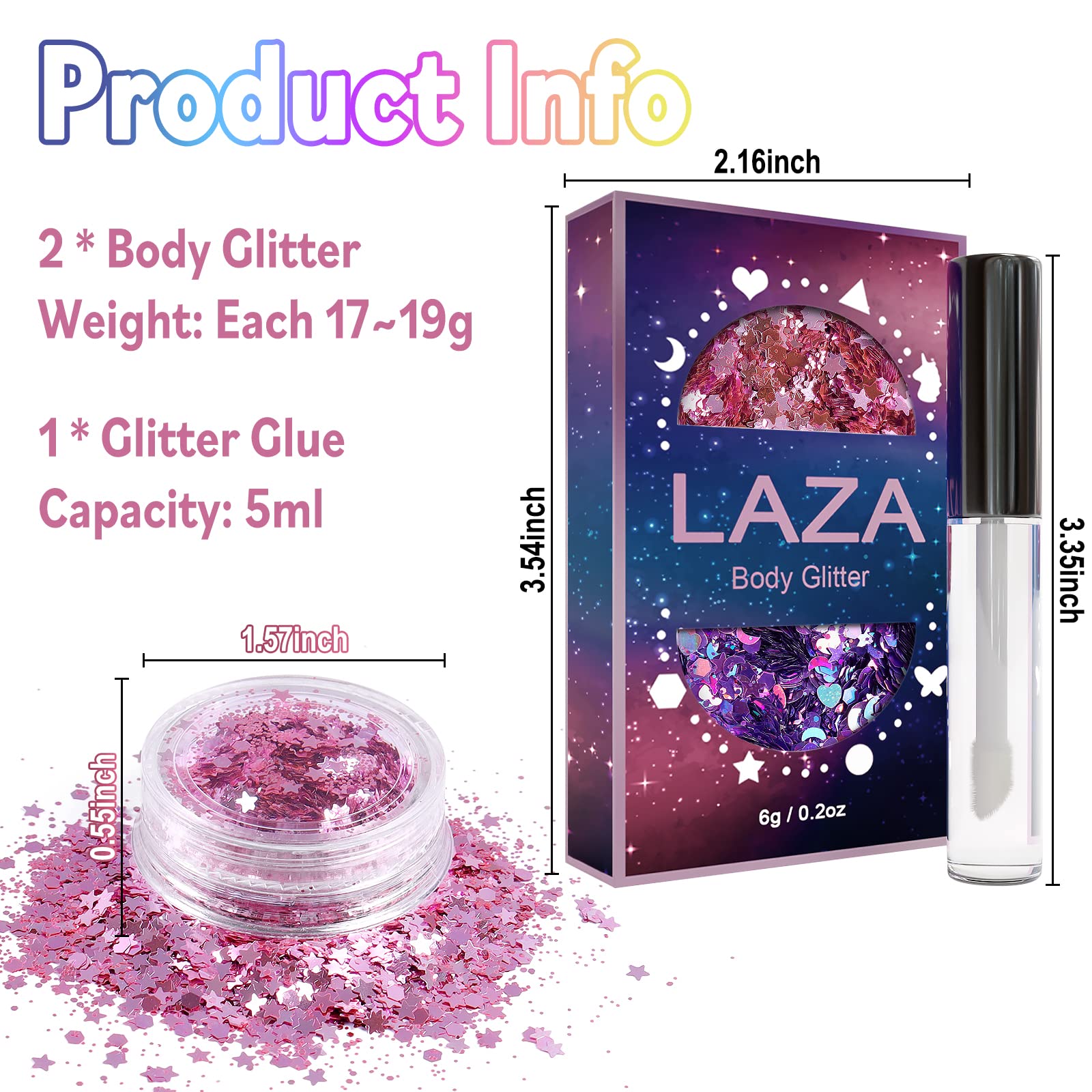 Laza face and body glitter sequins with included skin safe primer adhesive bottle