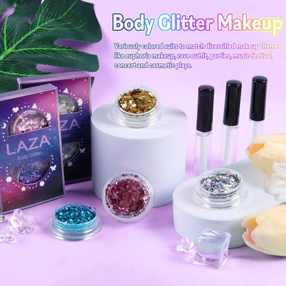 Laza authentic USA imported body glitter packaging showing two jars of vibrant carnival sequins