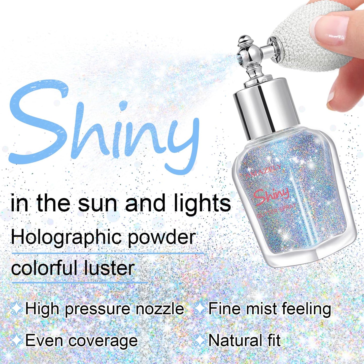 Topcent Glint Rainbow holographic loose glitter spray on hair strands