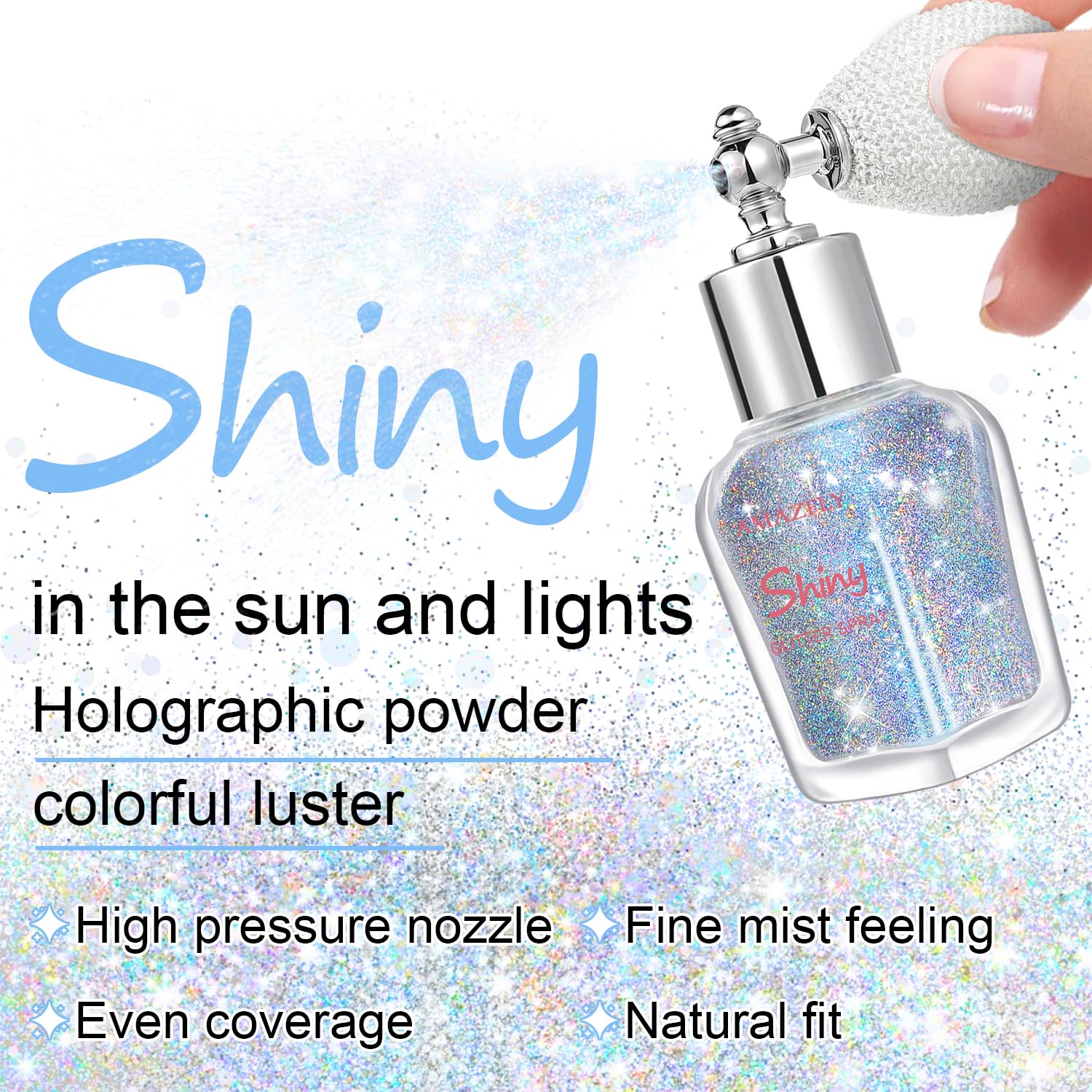 Topcent Glint Rainbow holographic loose glitter spray on hair strands