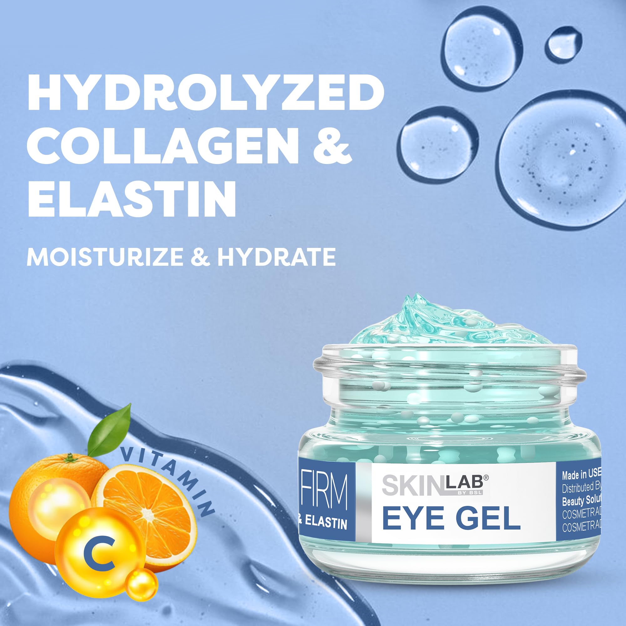 Side profile of Skin Lab eye gel jar showing size