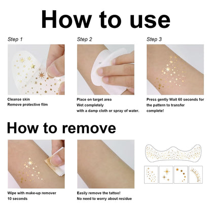 Demostration of removing the gold metallic glitter patches safely using standard cosmetic cleansing oil