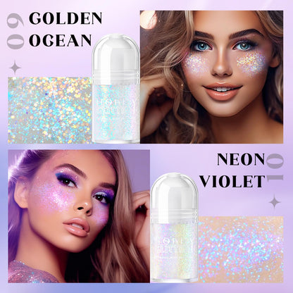 HOSAILY holographic chameleon shimmer gel applied evenly onto cheekbones under bright light