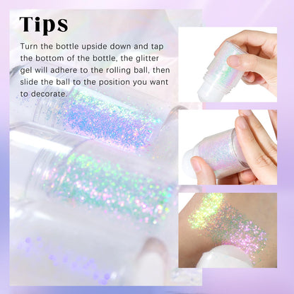 HOSAILY rollerball applicator design detailing the mess-free cosmetic glitter dispensing mechanism