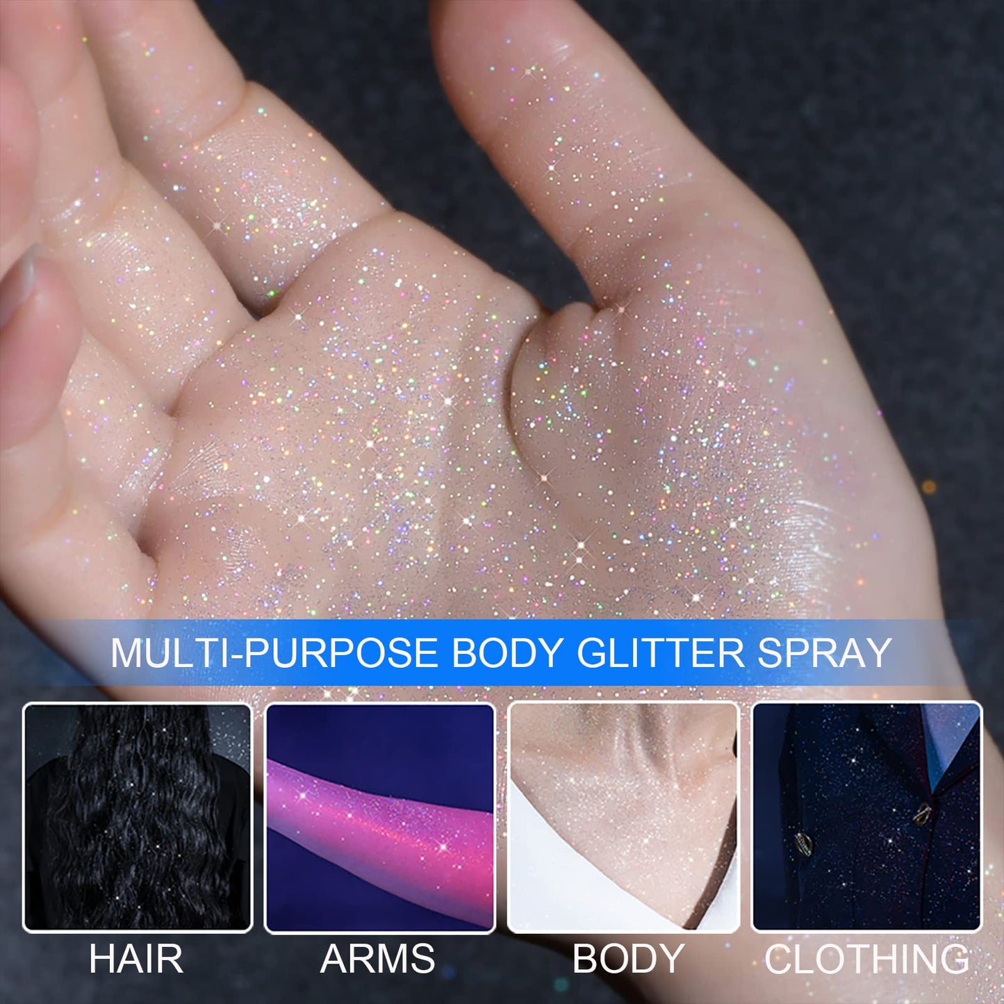 Lezero multi dimensional liquid glitter mist application on model collarbones and shoulders