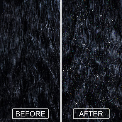 Lezero waterproof hair and body shimmer spray being applied from twelve inches distance