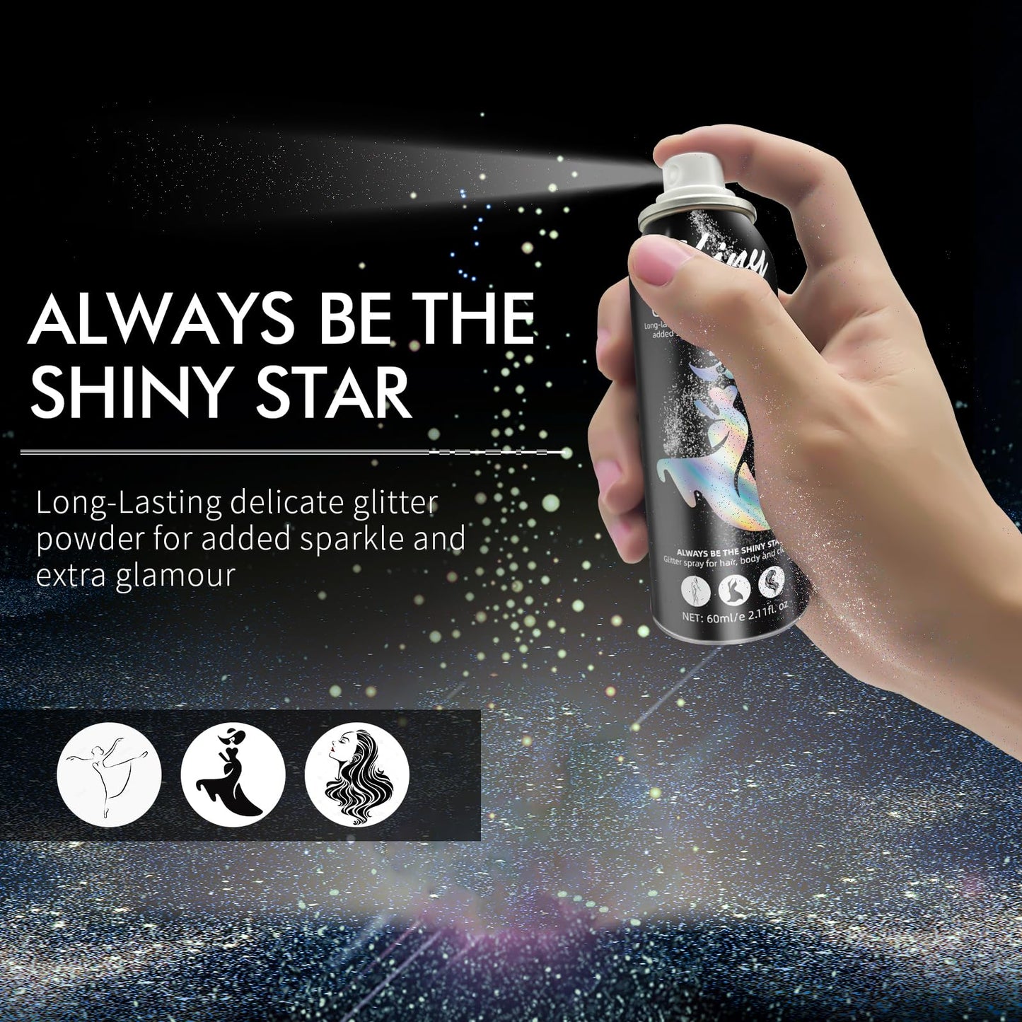 Holographic silver glitter hairspray mist pattern application demonstration