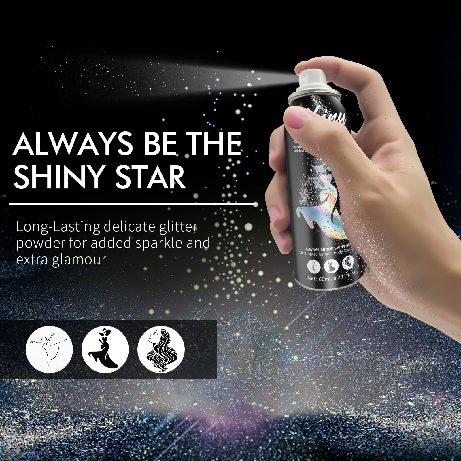 Holographic silver glitter hairspray mist pattern application demonstration