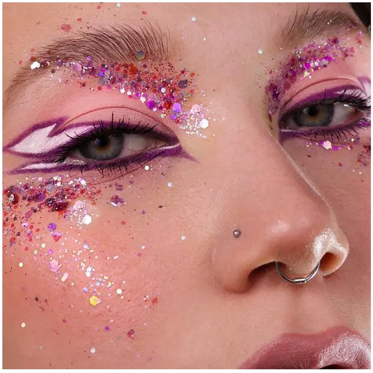 Imported USA beauty kit containing twelve unique shades of sparkling holographic body art gel