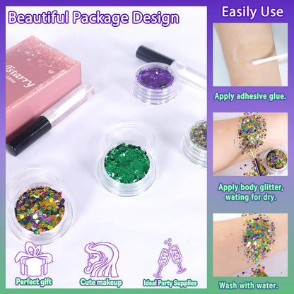 Authentic Allstarry USA imported face makeup glitter set detailing the exact contents for premium festival styling