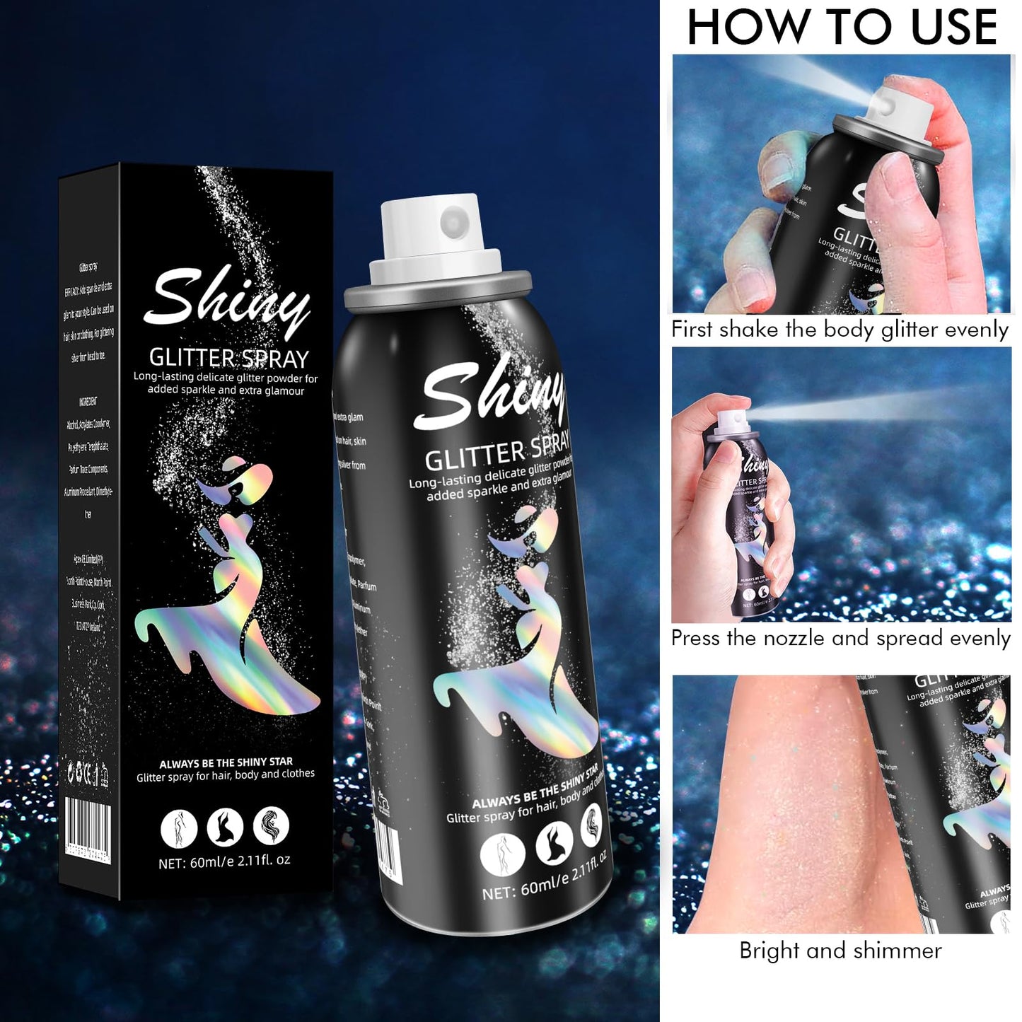 Fine metallic powder glitter spray for stage performance cosmetics