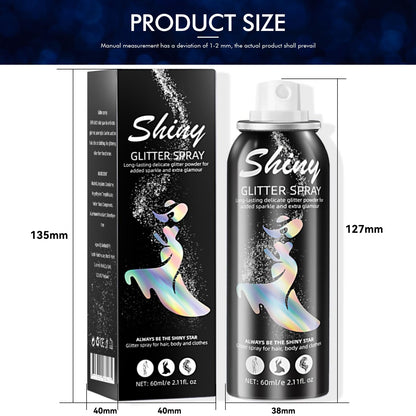 Quick drying long lasting body glitter mist container size perspective