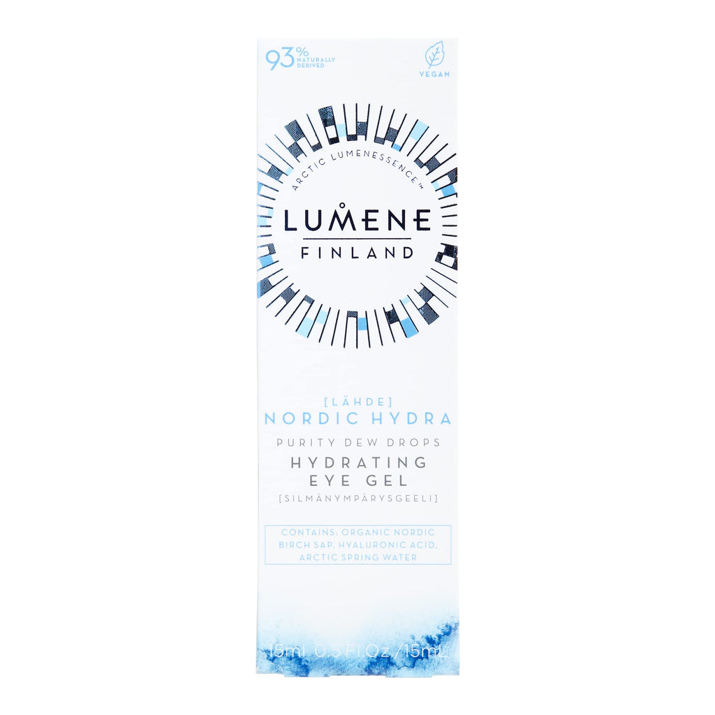 Lumene 15 milliliters eye gel side profile and label details