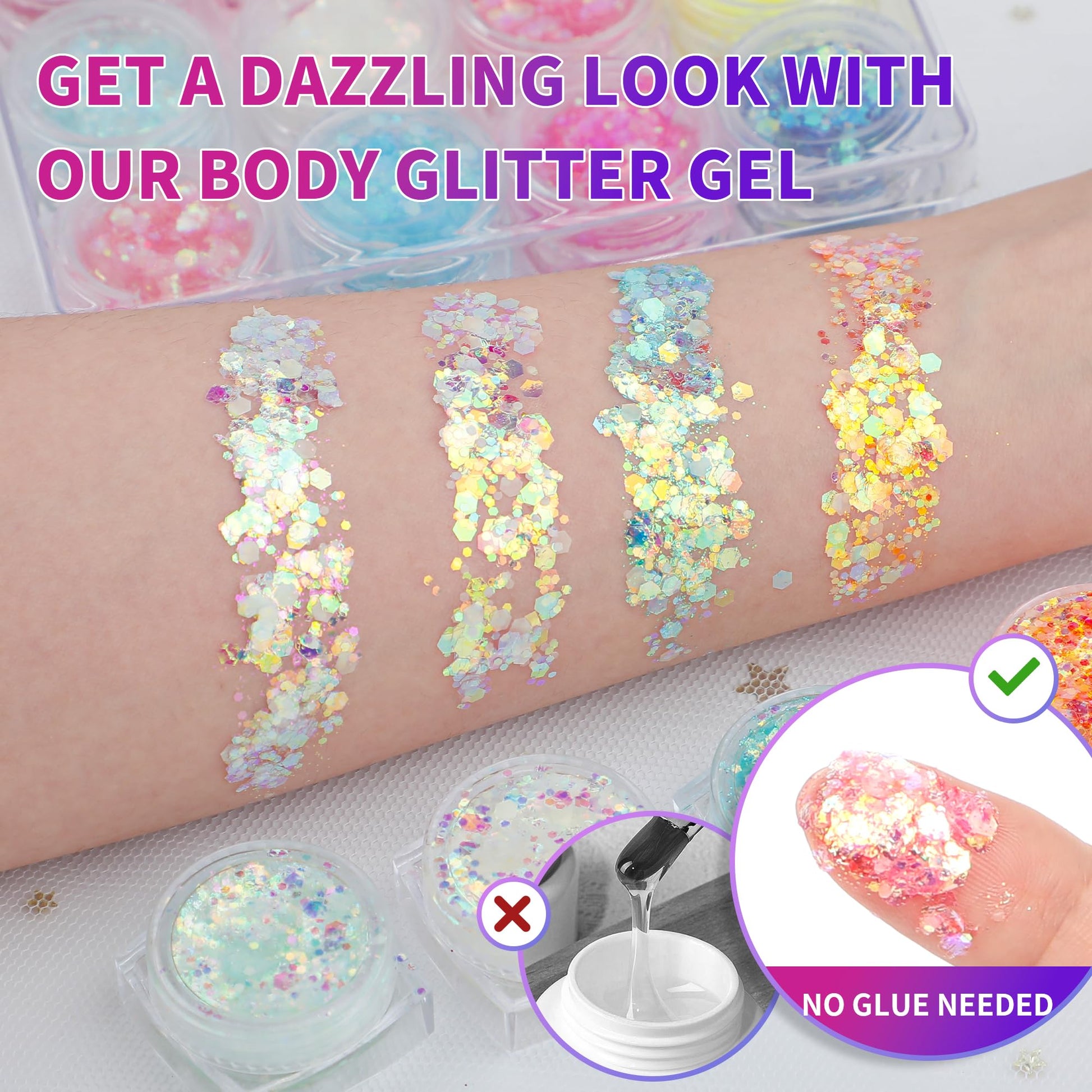 Mess free festival makeup application using a cosmetic brush with transparent pots