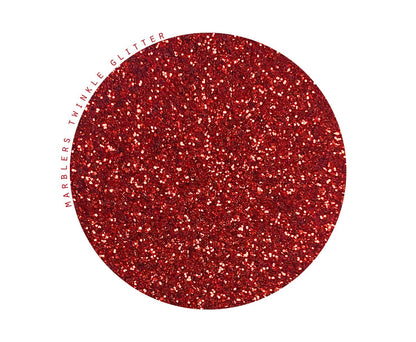 Cosmetic grade fine red glitter powder texture close up