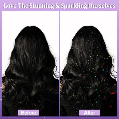 Holographic silver glitter powder particles sparkling under party light effects.