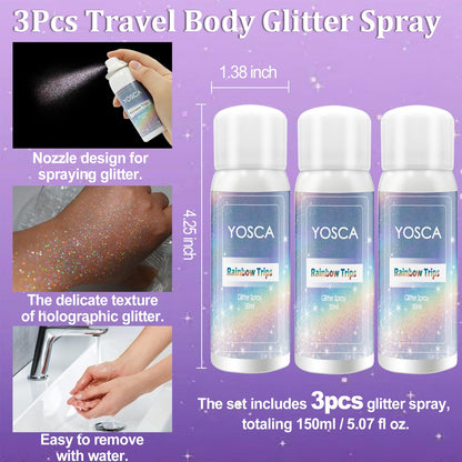 Demonstration of the quick drying iridescent glitter spray being applied to hair.