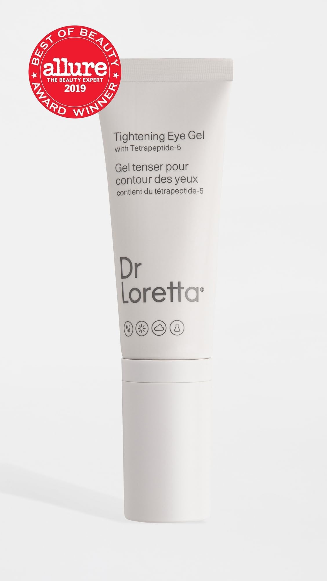 Dr. Loretta eye gel packaging showing brand logo
