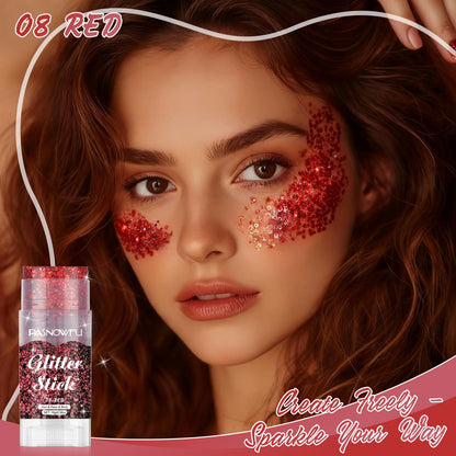 Twist-up applicator showcasing the red chunky glitter gel texture.