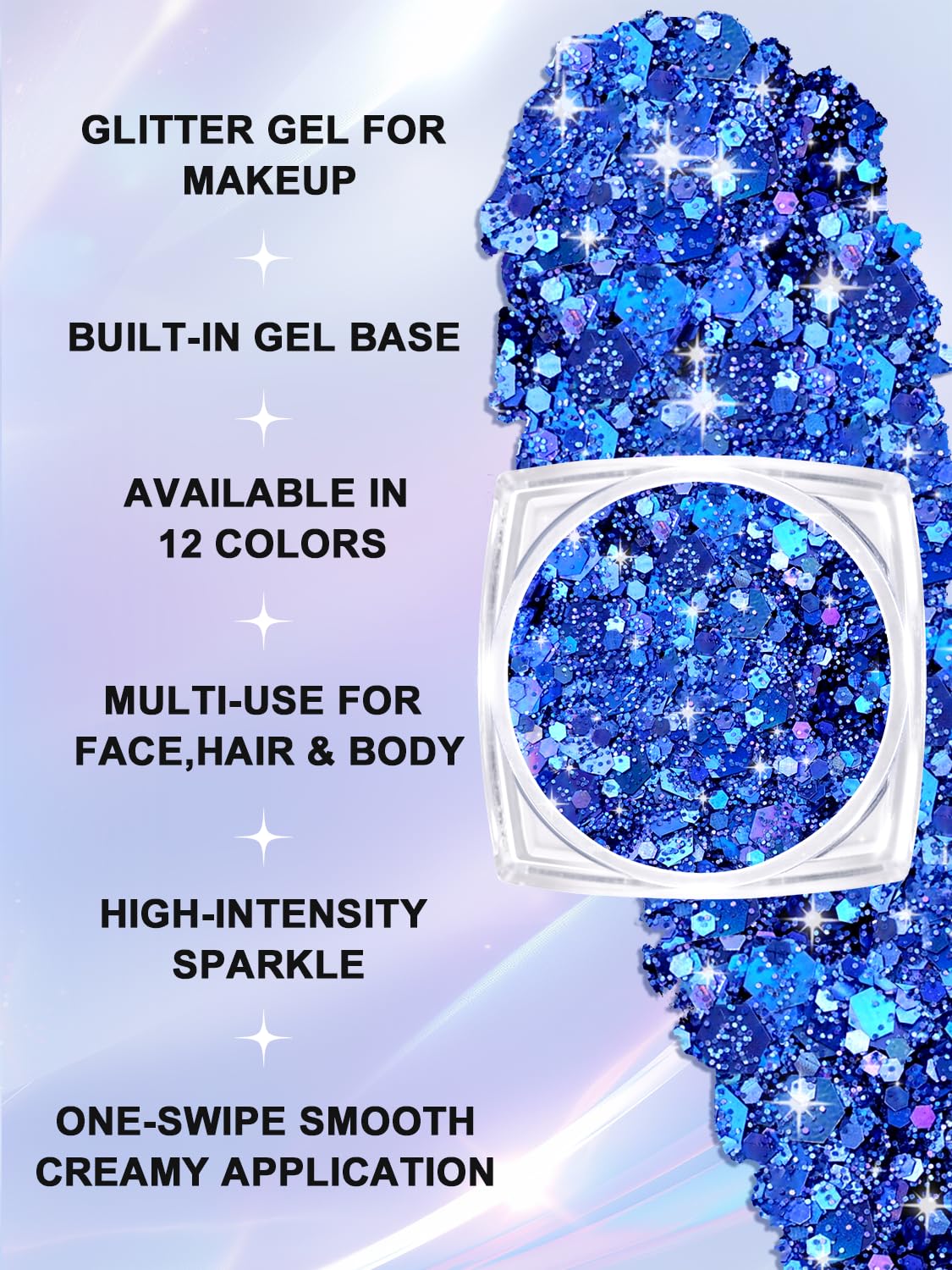 Party makeup kit for women showing easy glue free texture application step