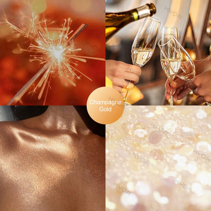 Kyda loose shimmer powder highlighter spray Champagne Gold shade close up
