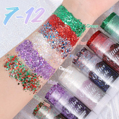 Close-up of the multi-sized red sequins inside the makeup stick.