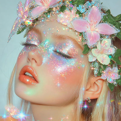 Ten vibrant shades of self adhesive face glitter gel displayed side by side