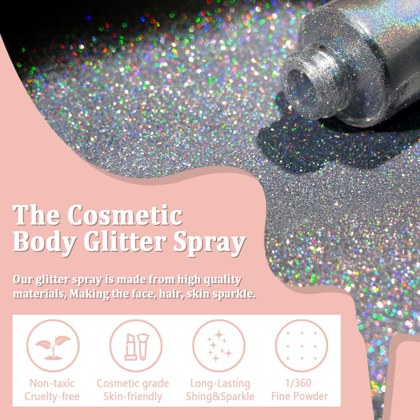 Boko holographic silver shimmer powder mist close up