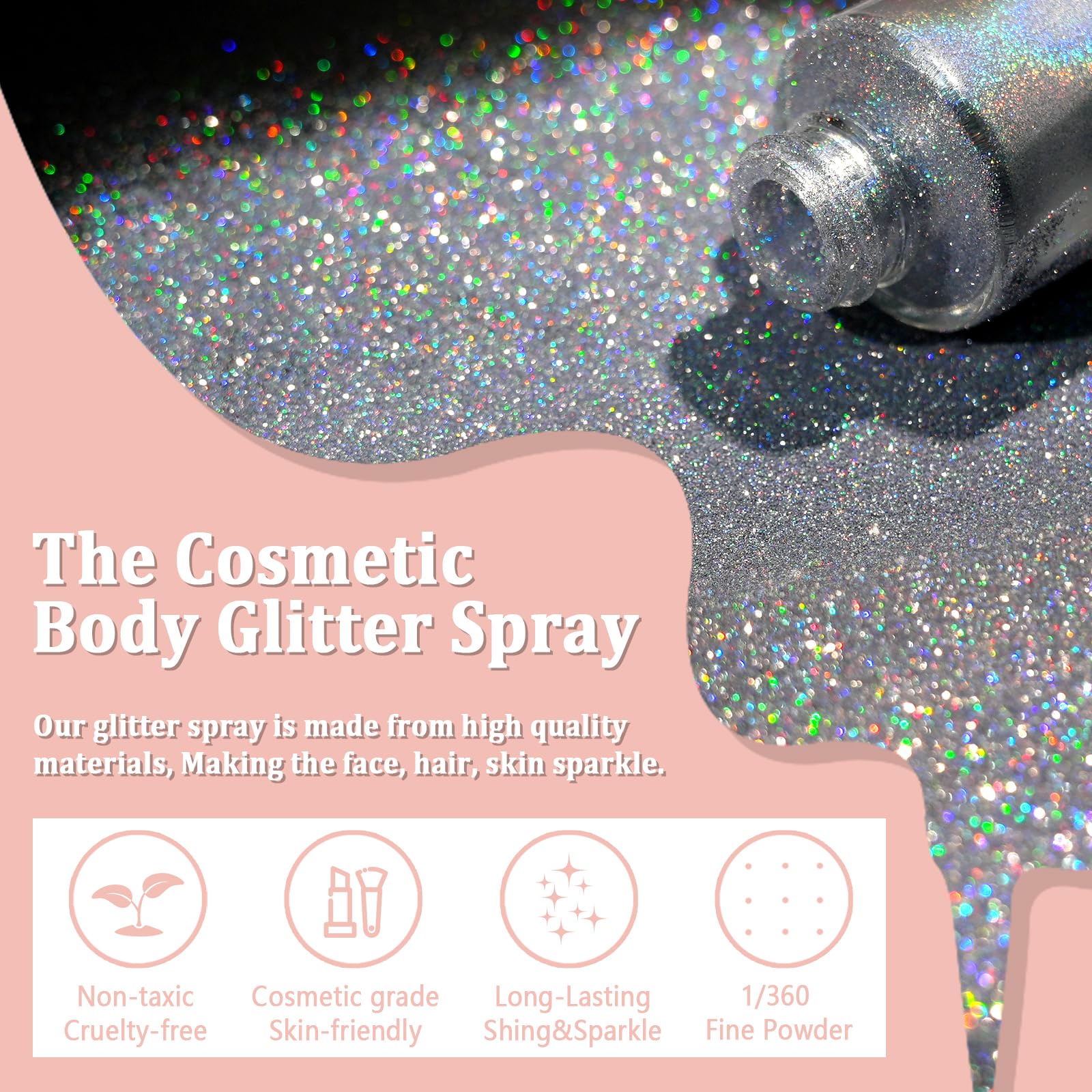Boko holographic silver shimmer powder mist close up