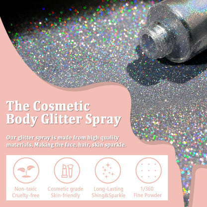 Boko holographic silver shimmer powder mist close up