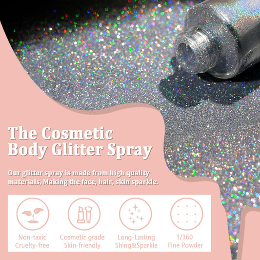 Boko holographic silver shimmer powder mist close up