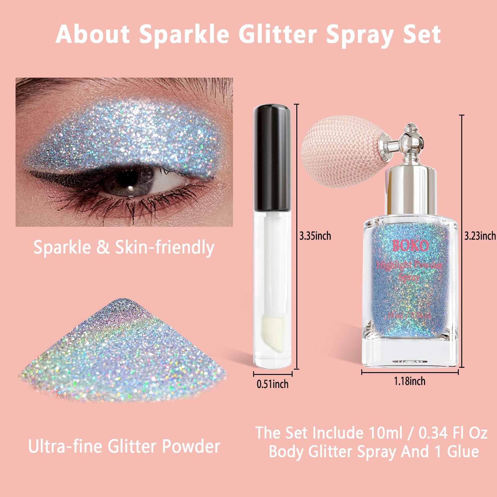 Authentic Boko cosmetic glitter spray product packaging