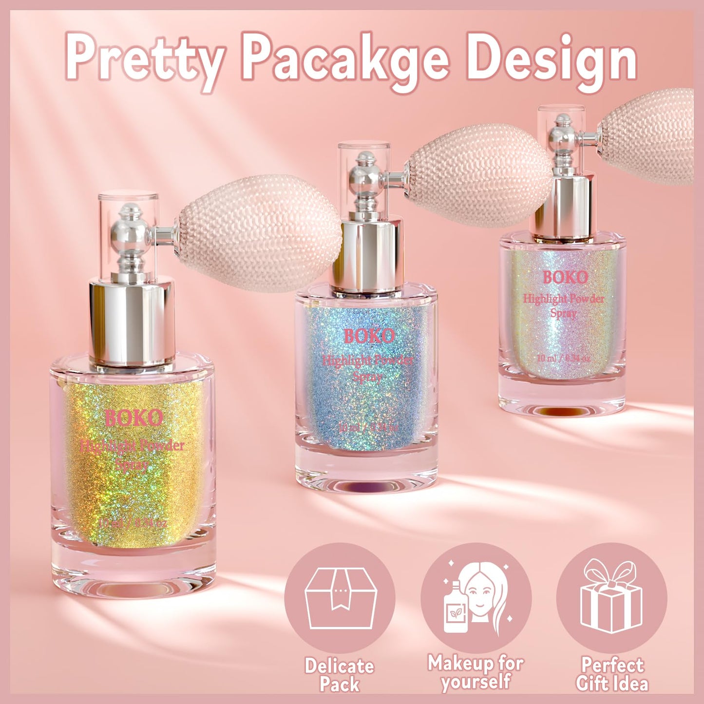 Boko body glitter spray glass bottle design highlights