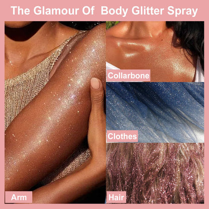 Demonstration of quick drying water resistant body shimmer mist on skin.