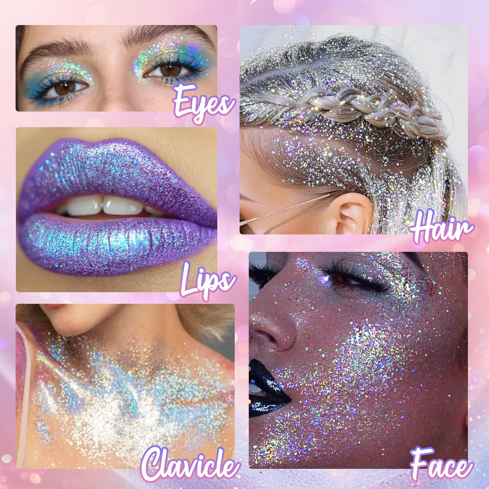 Swatches of the cosmetic grade chunky mermaid sequins on different skin tones under natural light.