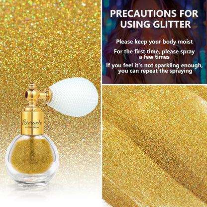 Close up view of the fine gold shimmer particles on skin showing holographic highlighter effect