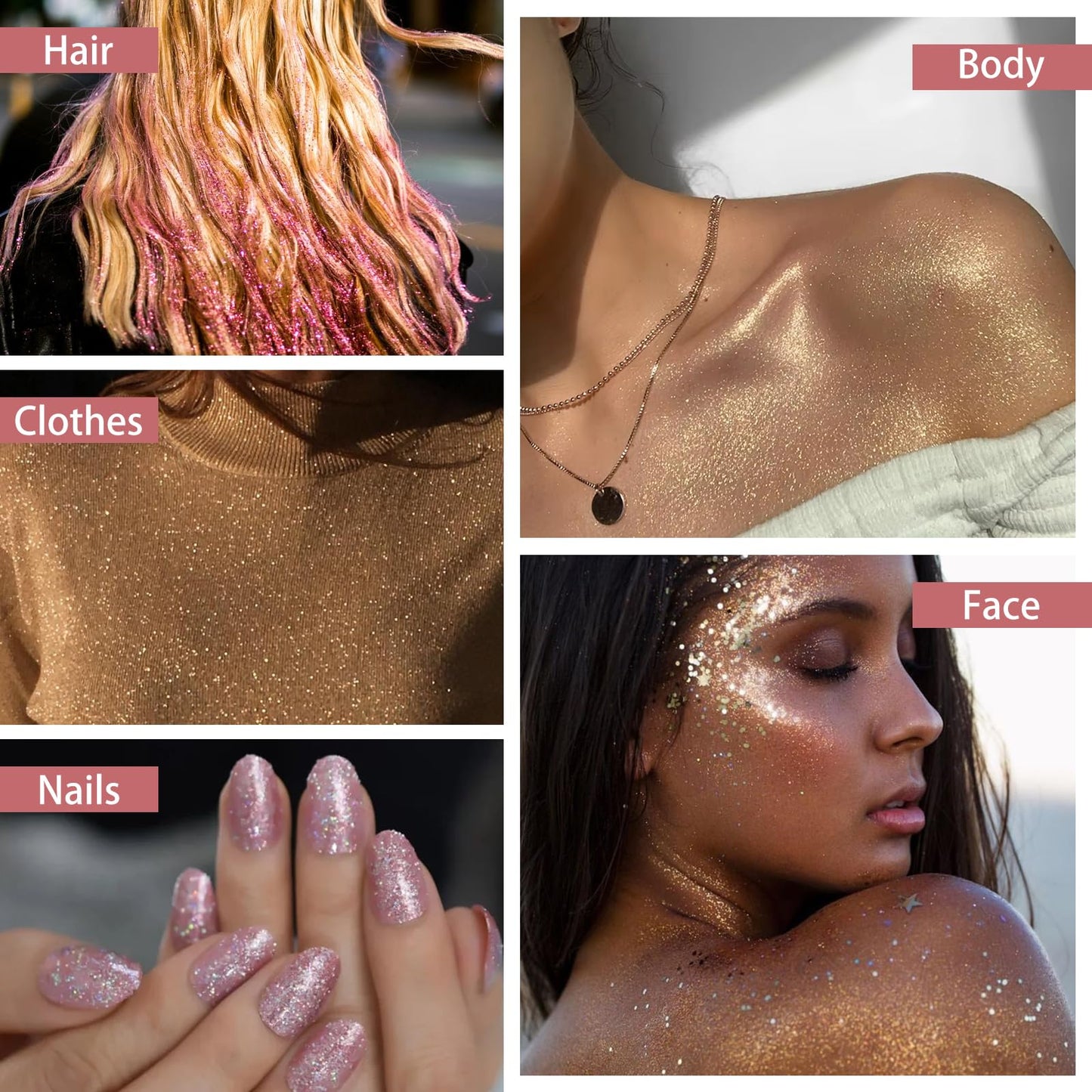 Washable gold glitter hairspray product display highlighting the safe cosmetic formula ingredients