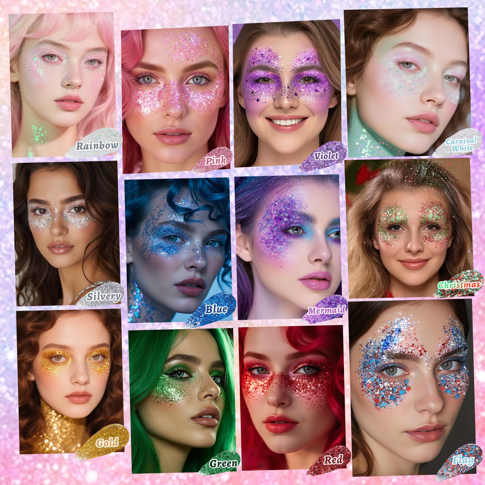 YBUETE cosmetic glitter stick highlighting cheekbones and collarbones