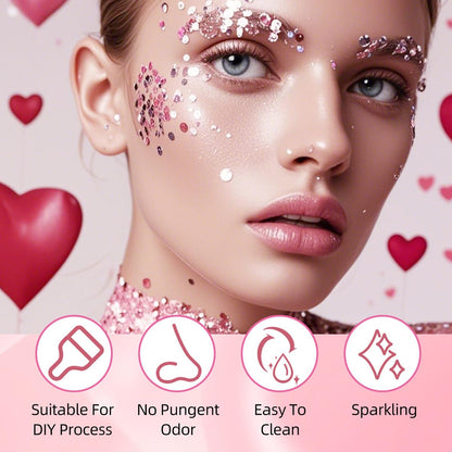 Hypoallergenic twist-up body glitter stick showing creamy glitter texture swatch.