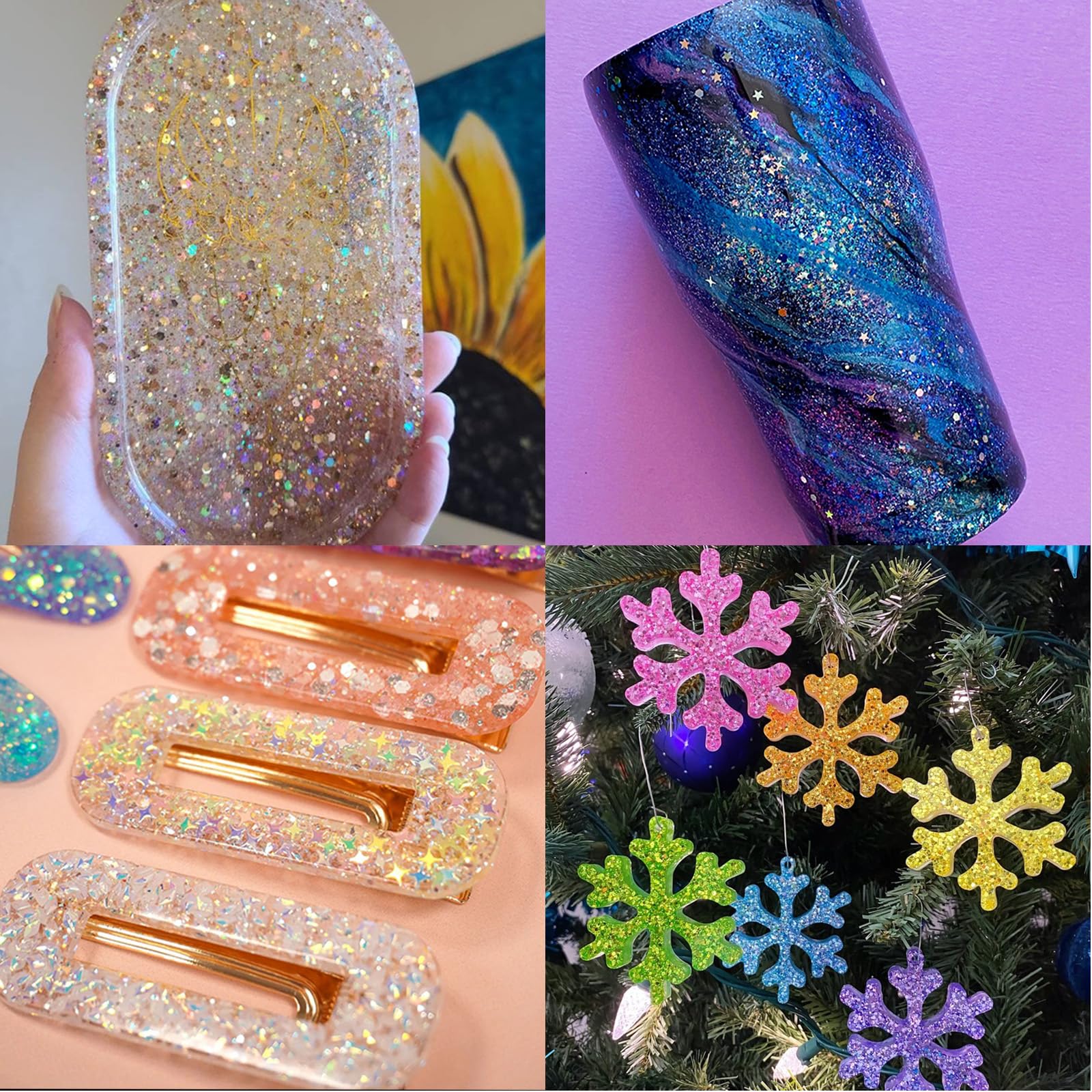 Premium solvent resistant mixed glitter being stirred into a customized tumbler cup craft