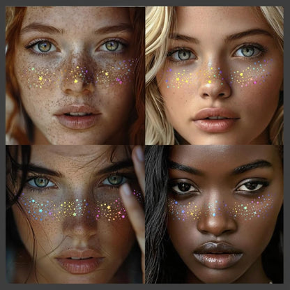 Demonstration of removing the sparkle freckles safely using a cotton pad with baby oil.