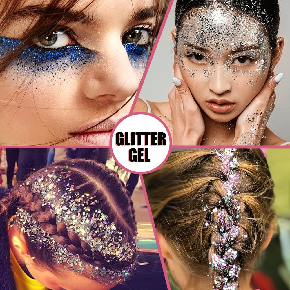 Estanoite cosmetic chunky glitter gel packaging highlighting the quick drying glue free formula