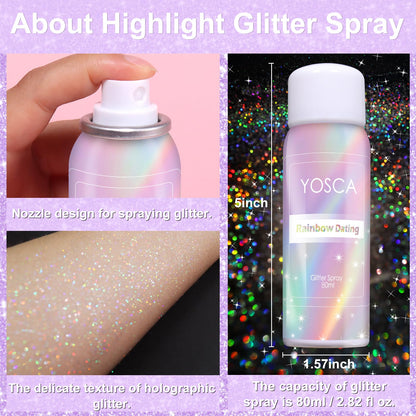 Compact eighty milliliter container of Yosca hair and body shimmer mist
