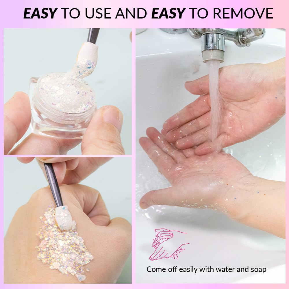 Side profile of Estanoite body makeup glitter containers emphasizing mess free secure lids