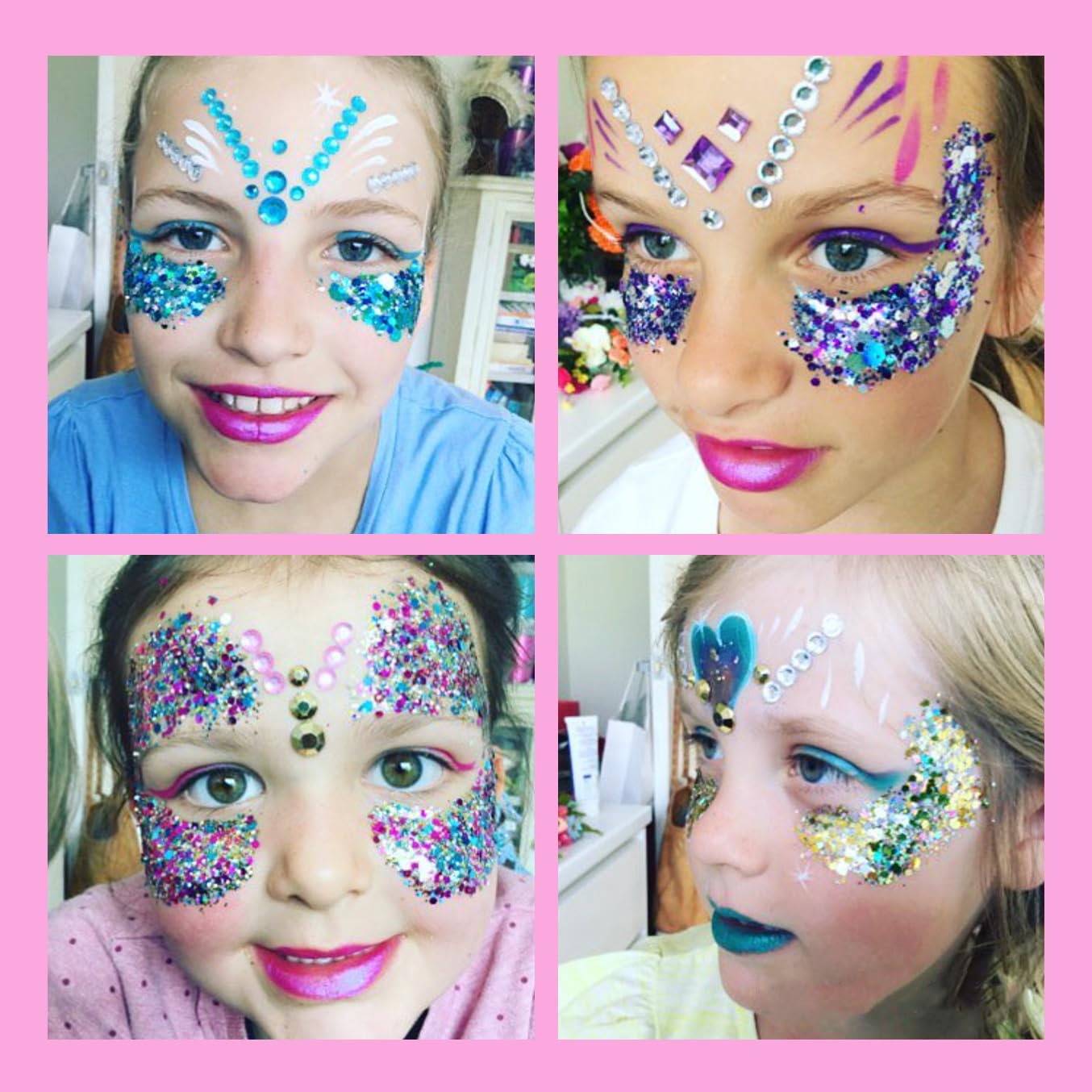 Festival makeup look featuring metallic holographic leaf glitter along the cheekbones and eyes.