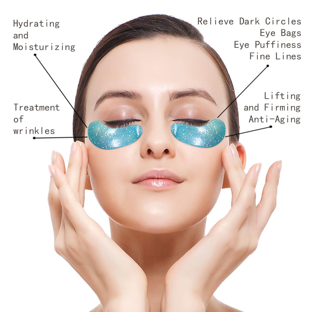 Close up of glittery hydrogel eye masks for puffy eyes