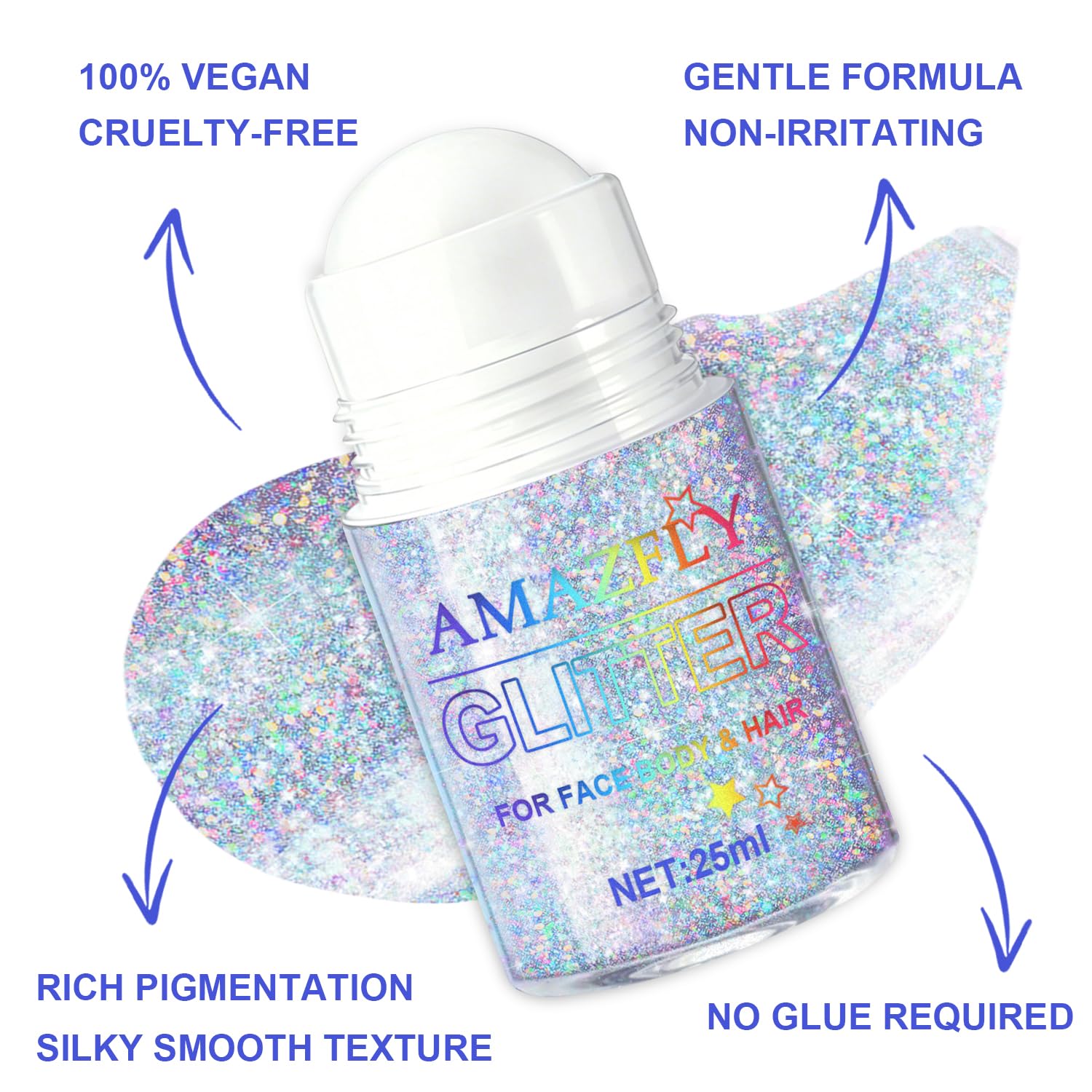 Water-resistant cosmetic glitter gel formula being washed away cleanly from the skin using regular soap.