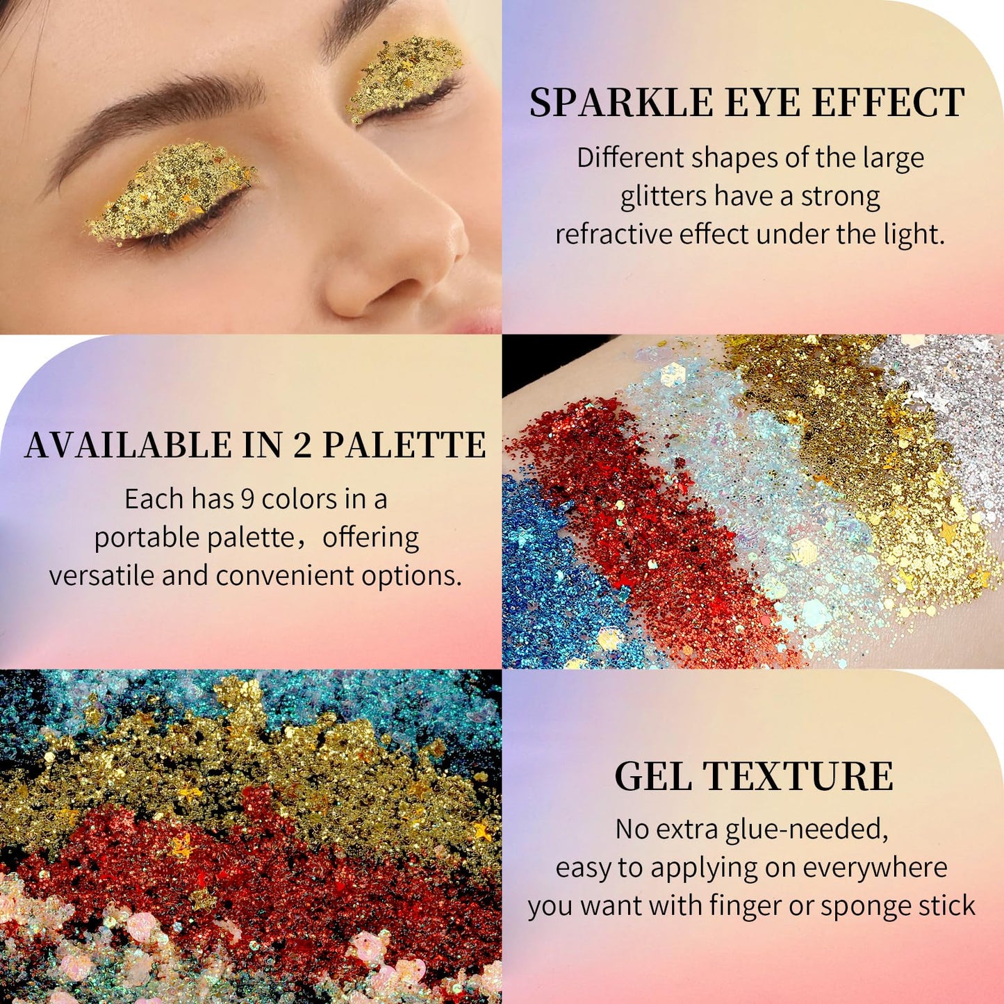 Fandamei chunky face paint glitter gel being applied to hair using the included sponge stick.